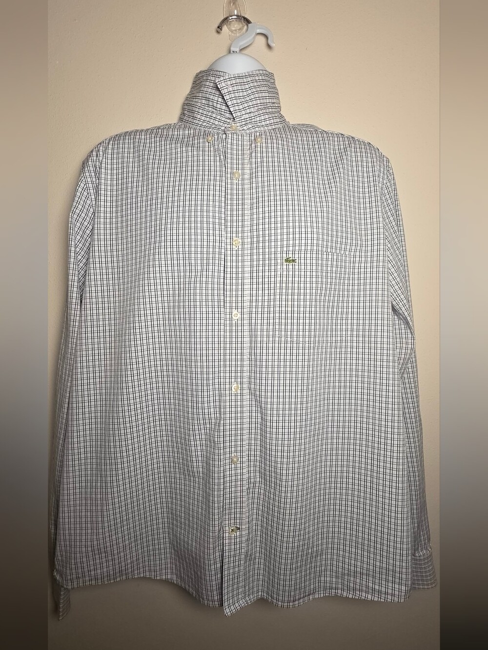 Lacoste Men’s White and Navy Check Button-Down Shirt